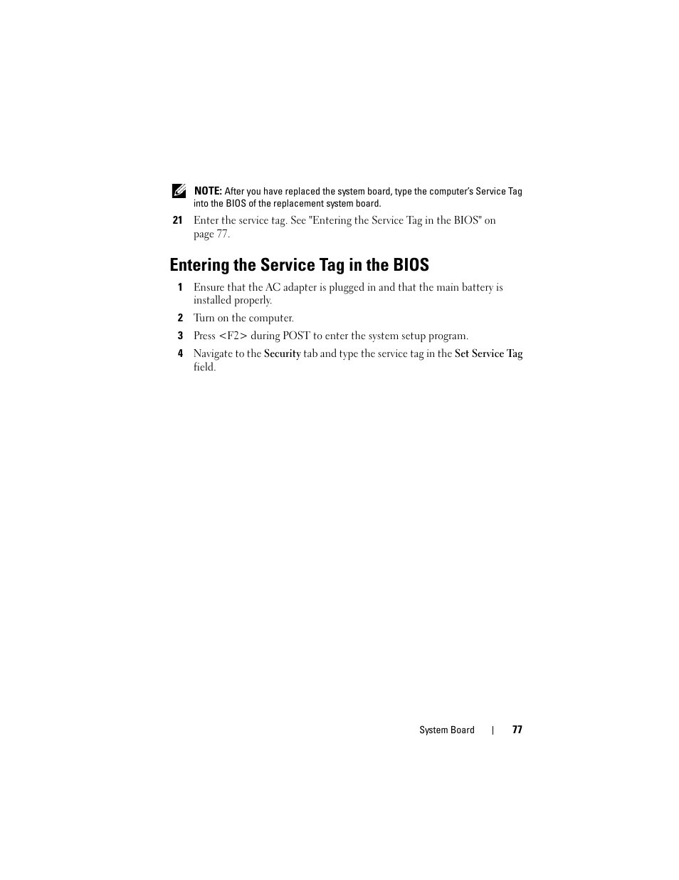 Entering the service tag in the bios | Dell Inspiron 14z (N411z, Late 2011) User Manual | Page 77 / 102
