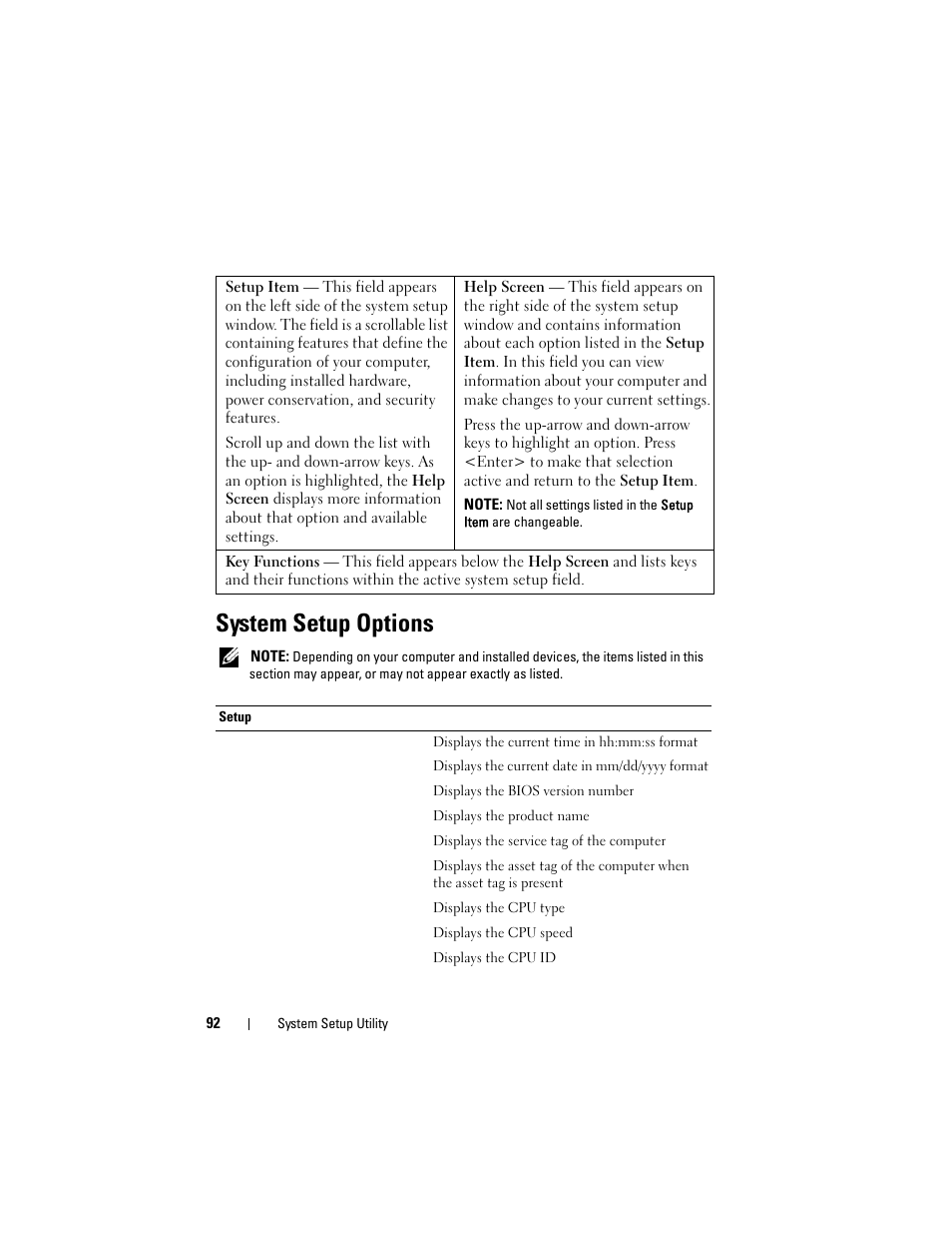 System setup options | Dell Inspiron 14z (N411z, Late 2011) User Manual | Page 92 / 102