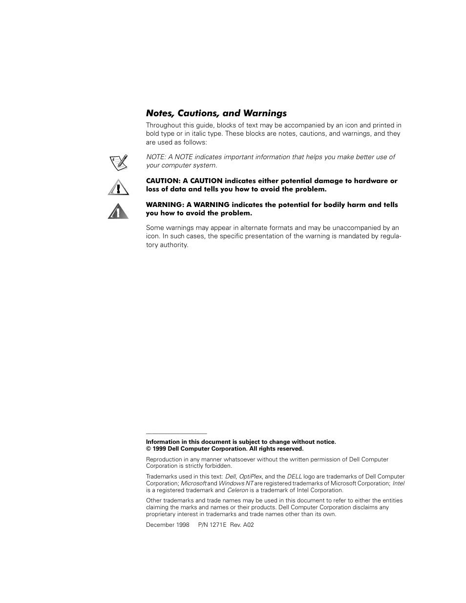 1rwhv&dxwlrqvdqg:duqlqjv | Dell OptiPlex E1 User Manual | Page 2 / 12