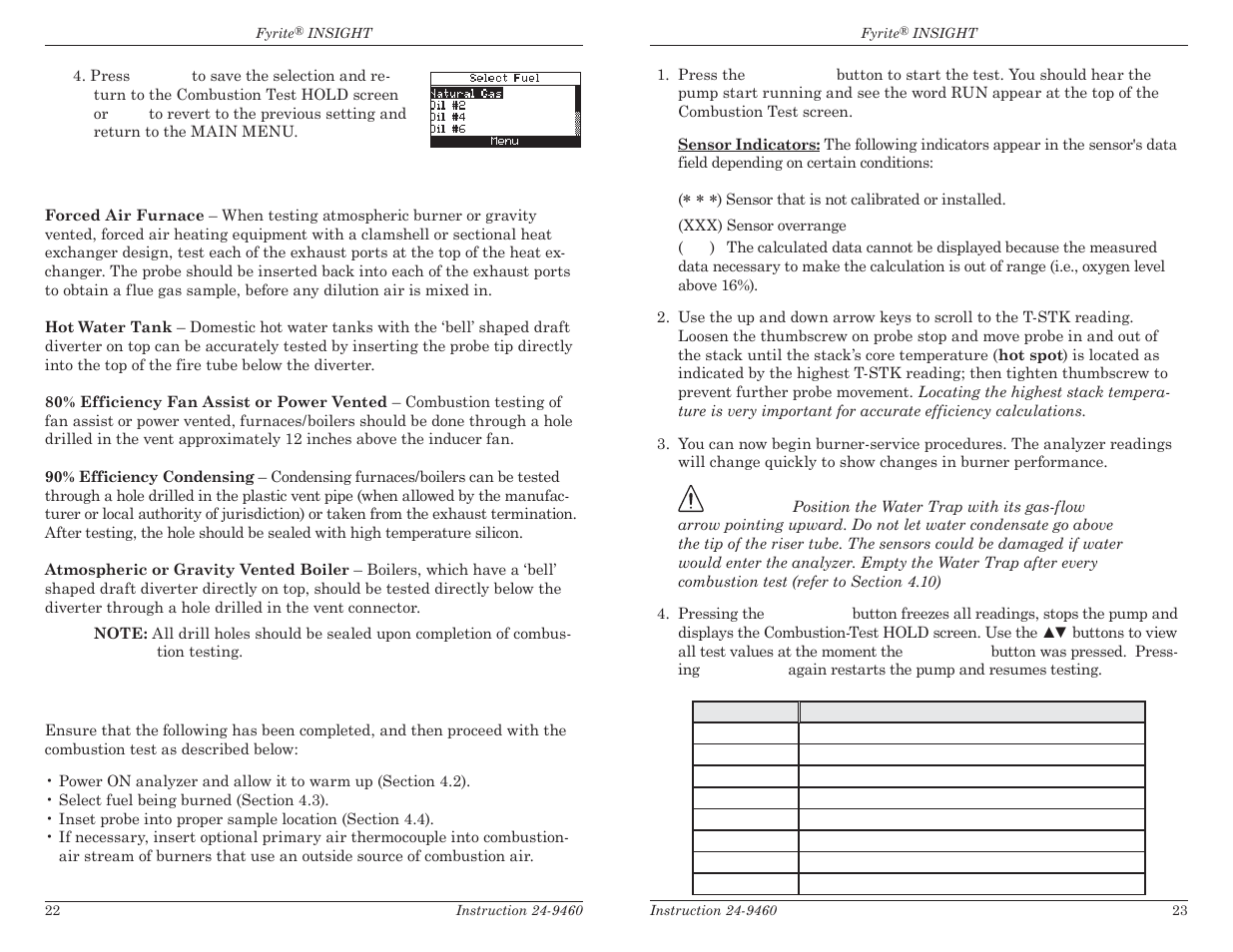 4 sampling point, 5 performing a com bus tion test | Bacharach Fyrite INSIGHT User Manual | Page 14 / 31