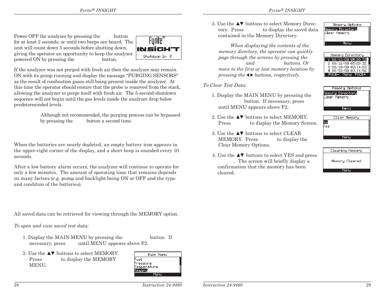 11 powering off the analyzer & purging, 12 low battery alarm | Bacharach Fyrite INSIGHT User Manual | Page 17 / 31