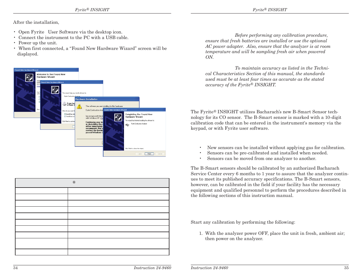 0 calibration & maintenance, 1 b-smart sensors, 2 starting a calibration | 16 fyrite, User software description | Bacharach Fyrite INSIGHT User Manual | Page 20 / 31