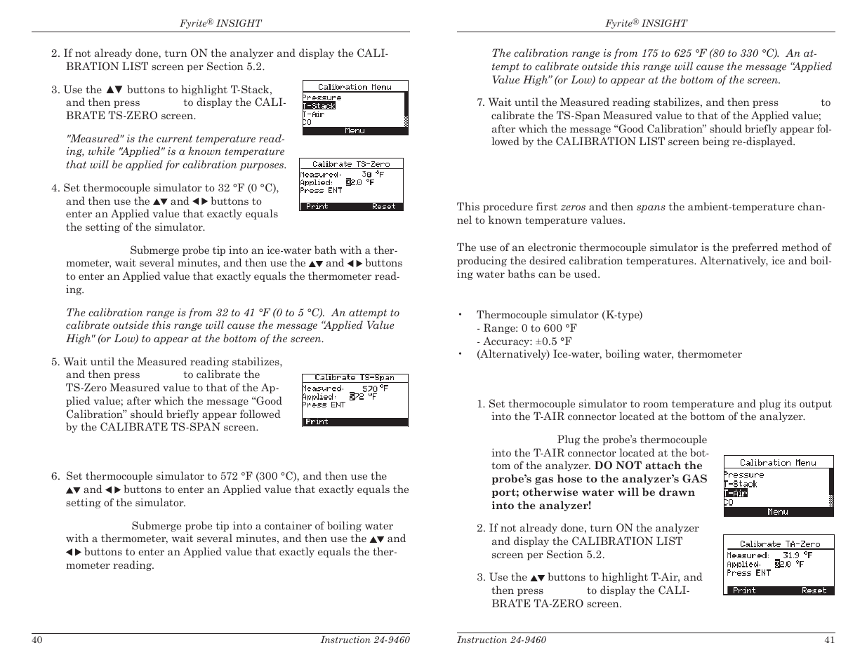 6 t-air calibration | Bacharach Fyrite INSIGHT User Manual | Page 23 / 31