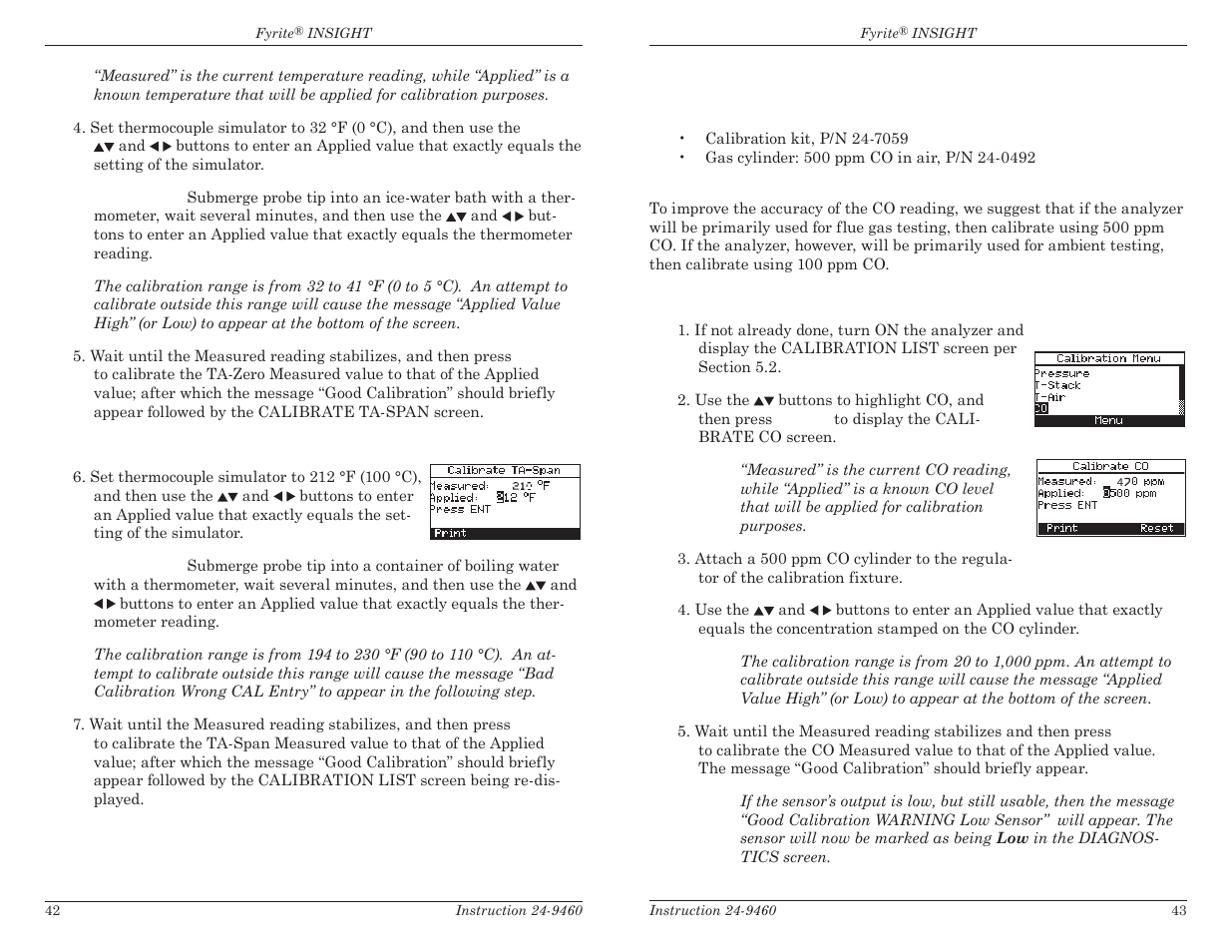7 co sensor calibration | Bacharach Fyrite INSIGHT User Manual | Page 24 / 31