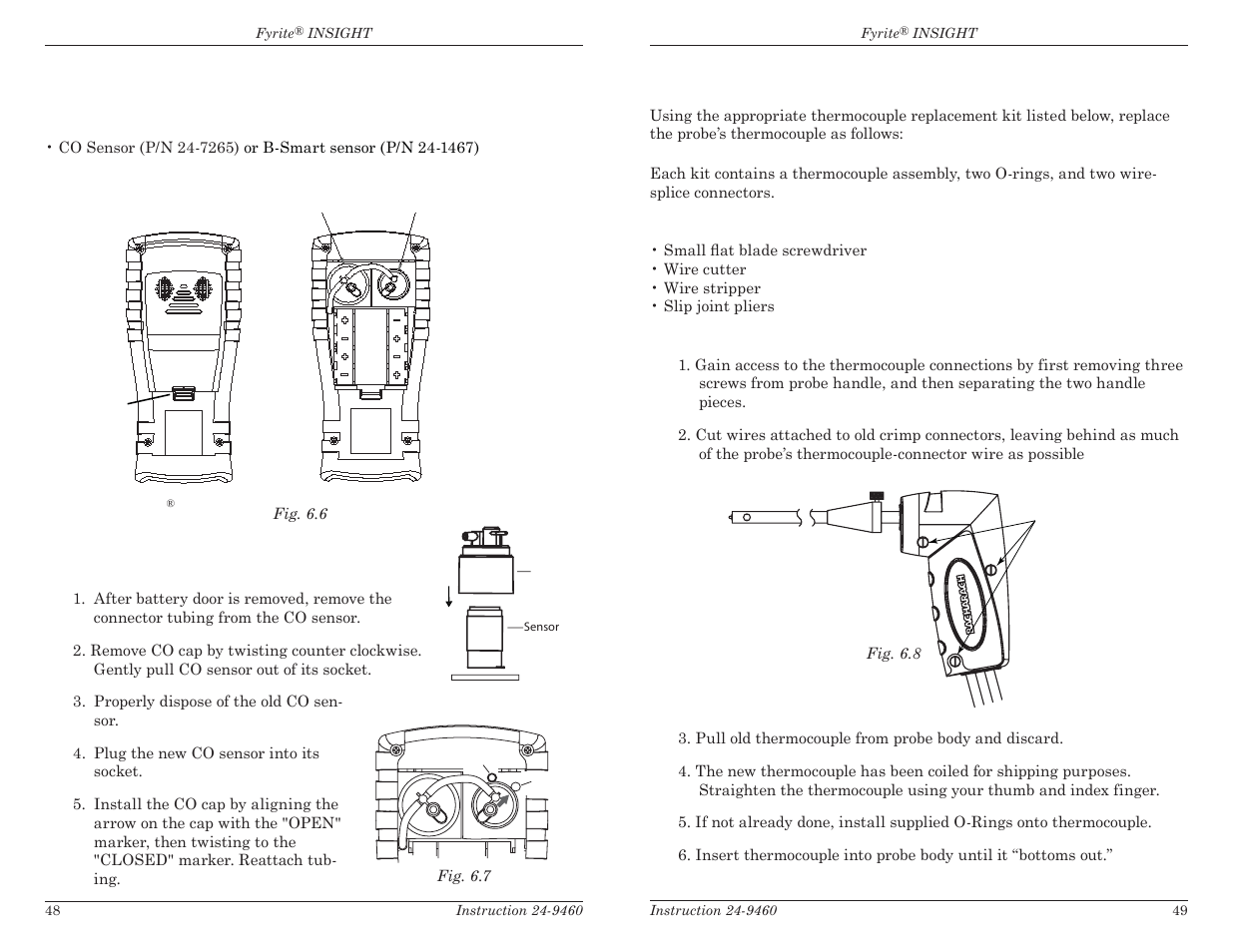 4 co sensor replacement, 5 thermocouple replacement | Bacharach Fyrite INSIGHT User Manual | Page 27 / 31