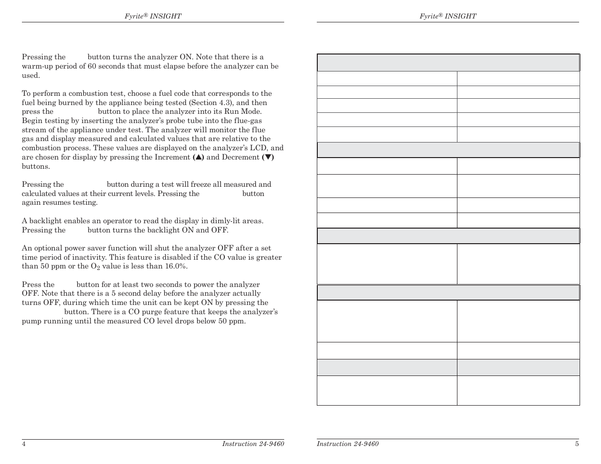 3 operational overview, 0 technical characteristics | Bacharach Fyrite INSIGHT User Manual | Page 5 / 31
