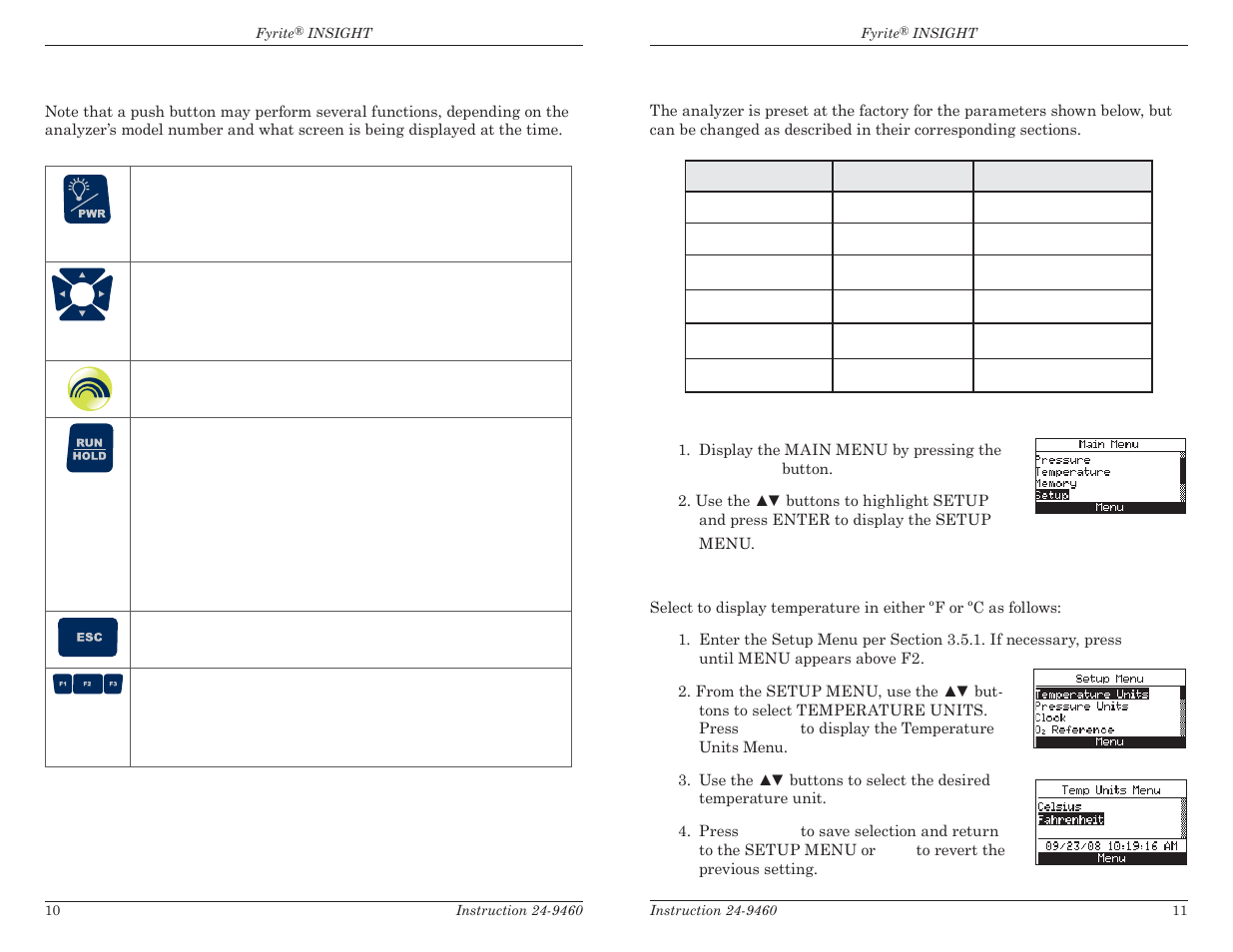 5 setup mode, 4 front panel push buttons | Bacharach Fyrite INSIGHT User Manual | Page 8 / 31