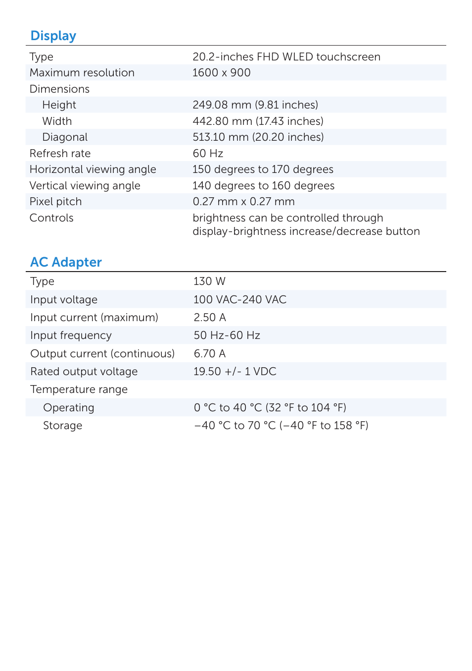 Display, Ac adapter | Dell Inspiron One 2020 (Early 2012) User Manual | Page 5 / 6