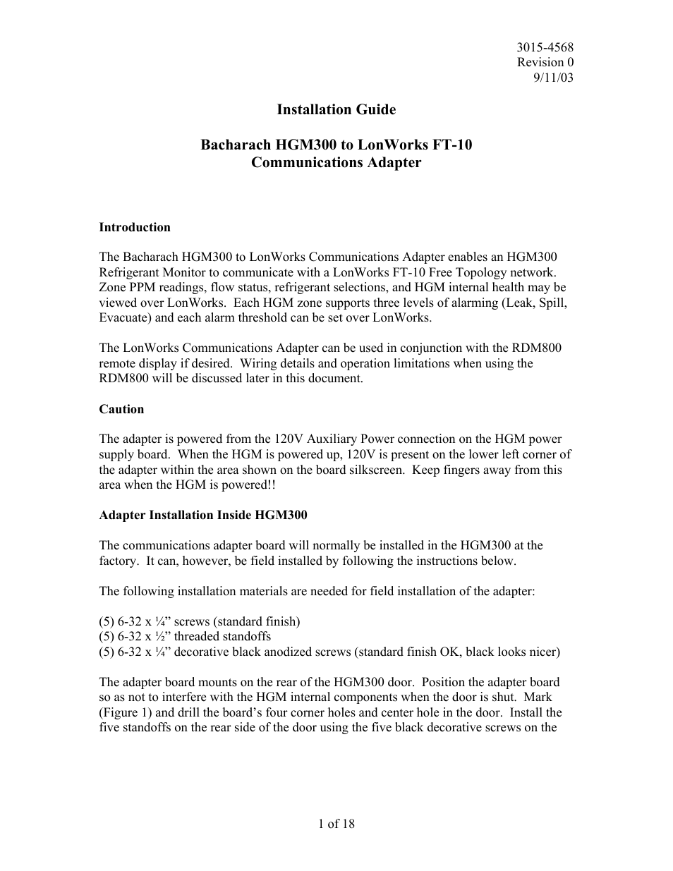 Bacharach LonWorks FT-10 User Manual | 18 pages