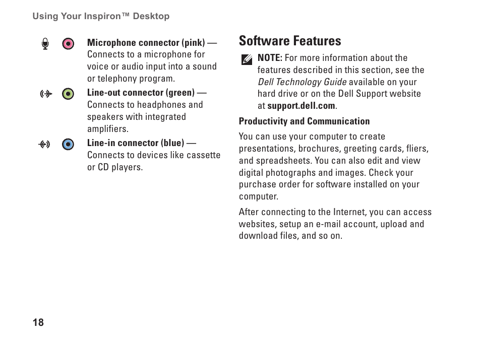 Software features | Dell Inspiron 535 (Early 2009) User Manual | Page 20 / 64