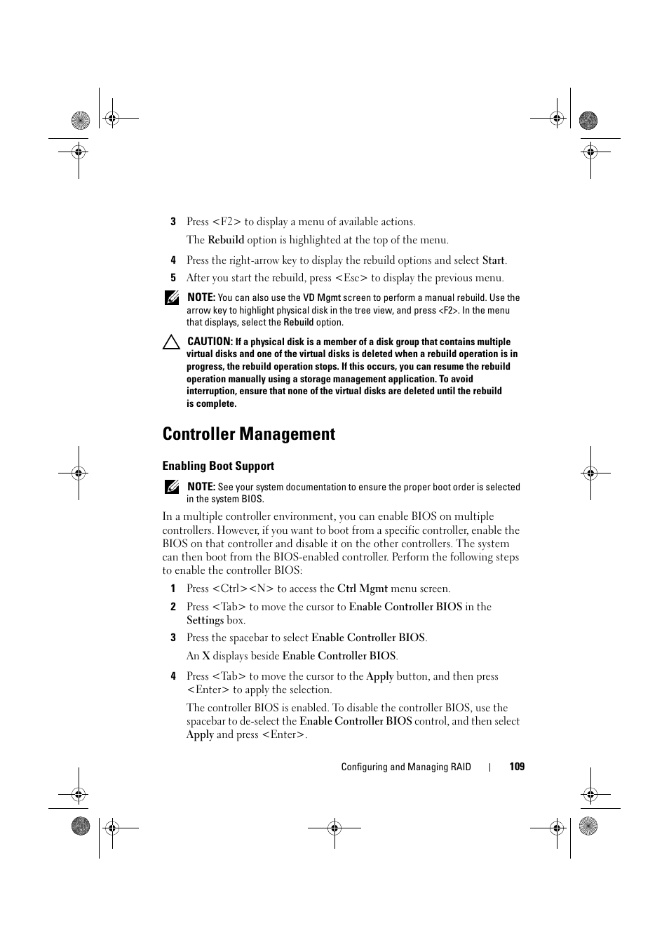 Controller management, Enabling boot support | Dell PowerEdge RAID Controller 6E User Manual | Page 109 / 160