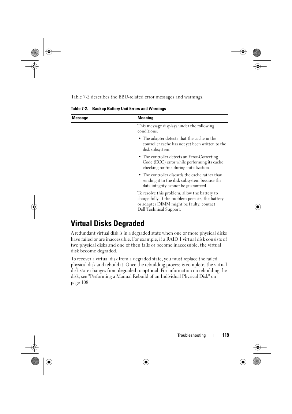 Virtual disks degraded | Dell PowerEdge RAID Controller 6E User Manual | Page 119 / 160