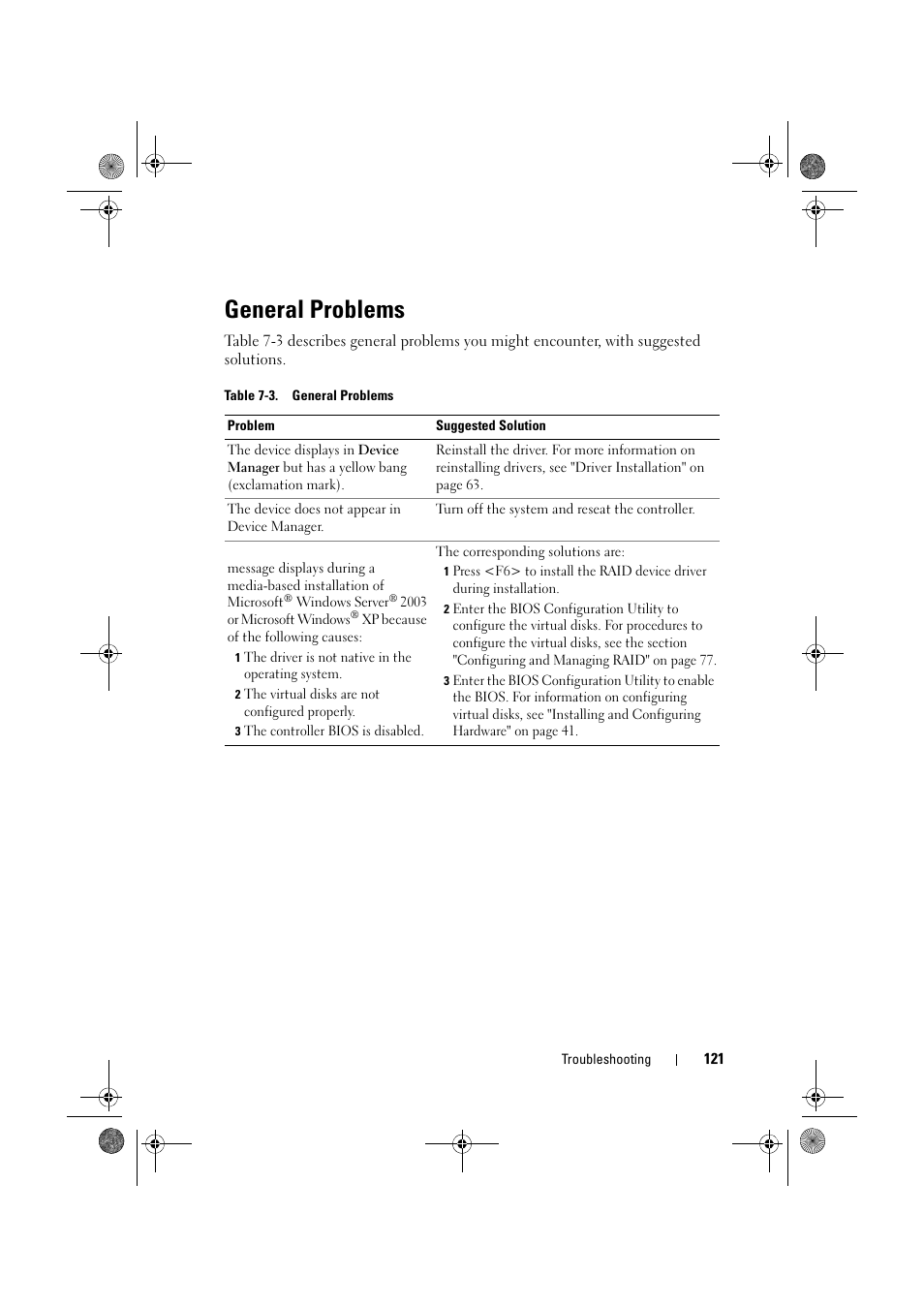 General problems | Dell PowerEdge RAID Controller 6E User Manual | Page 121 / 160