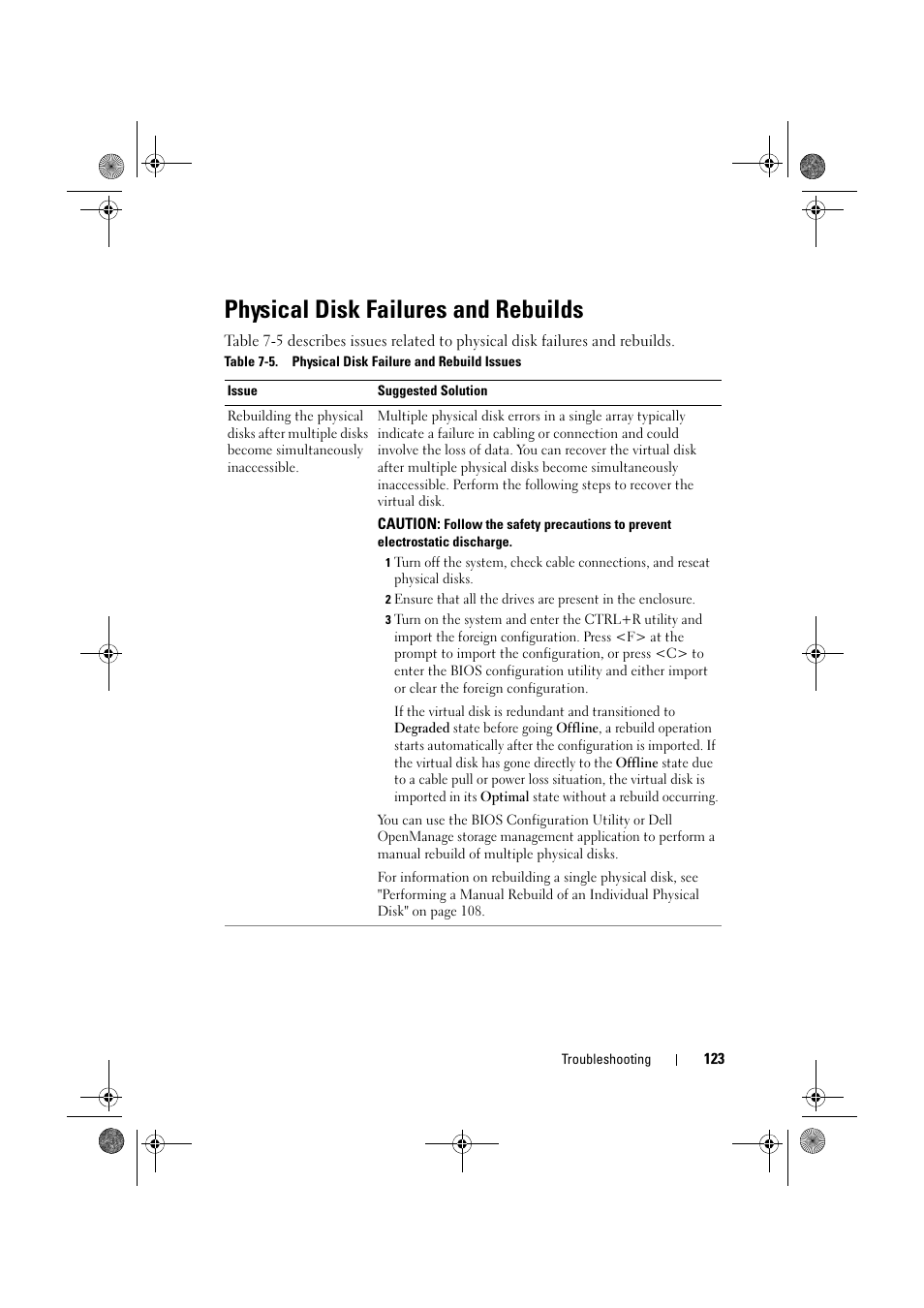 Physical disk failures and rebuilds | Dell PowerEdge RAID Controller 6E User Manual | Page 123 / 160