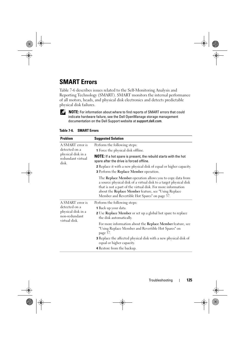 Smart errors | Dell PowerEdge RAID Controller 6E User Manual | Page 125 / 160