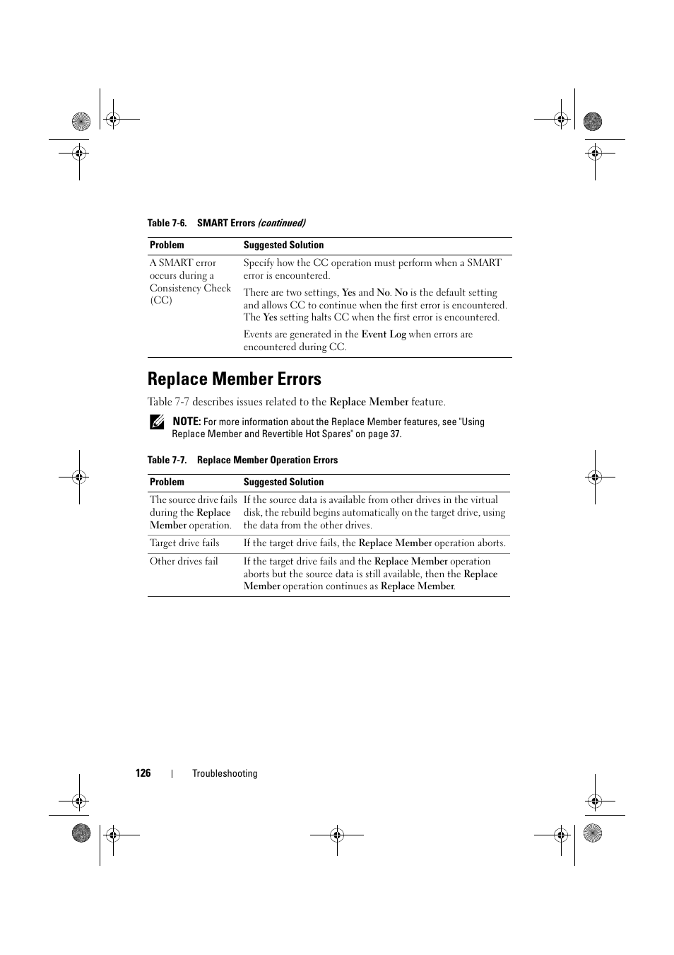 Replace member errors | Dell PowerEdge RAID Controller 6E User Manual | Page 126 / 160