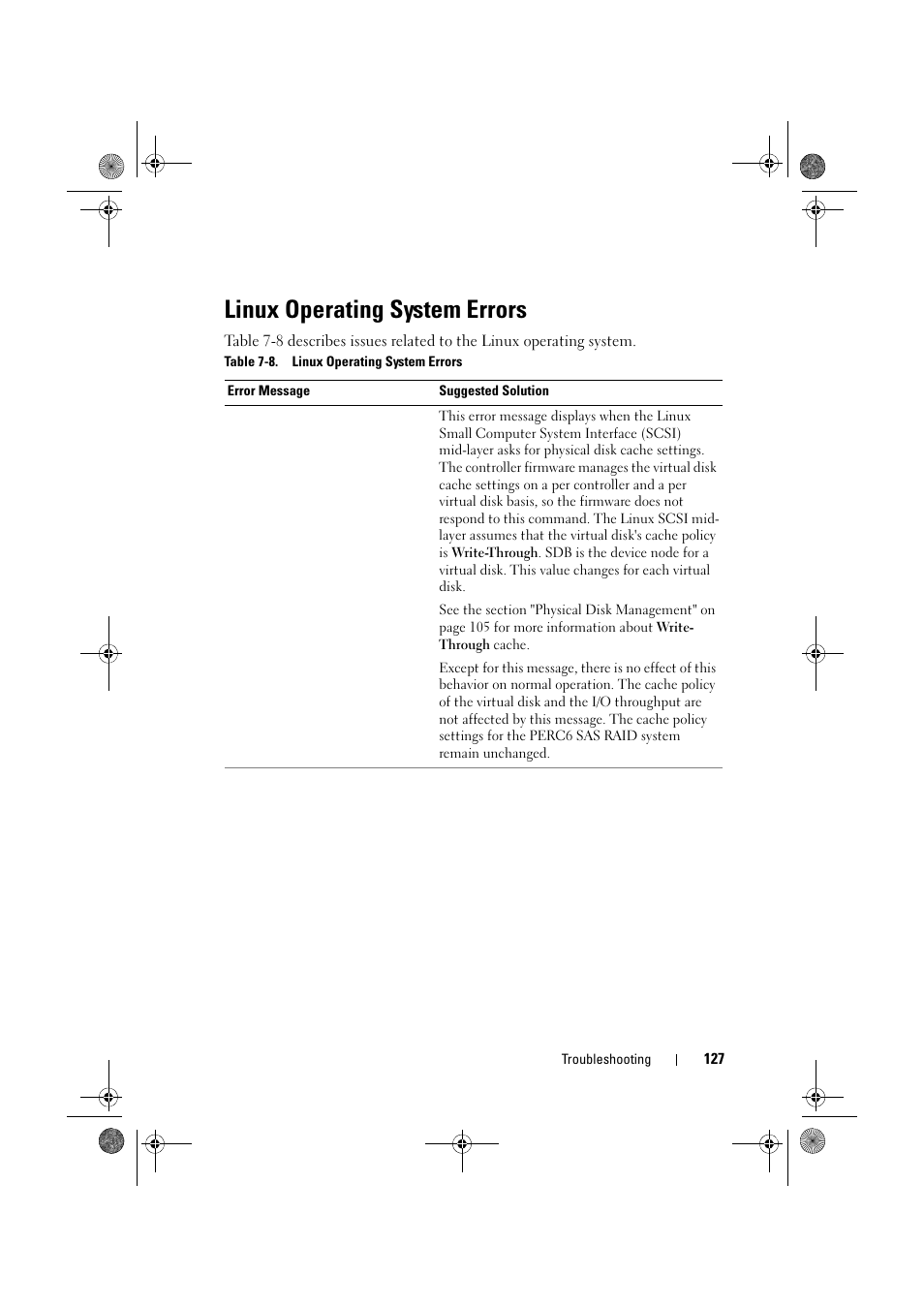 Linux operating system errors | Dell PowerEdge RAID Controller 6E User Manual | Page 127 / 160