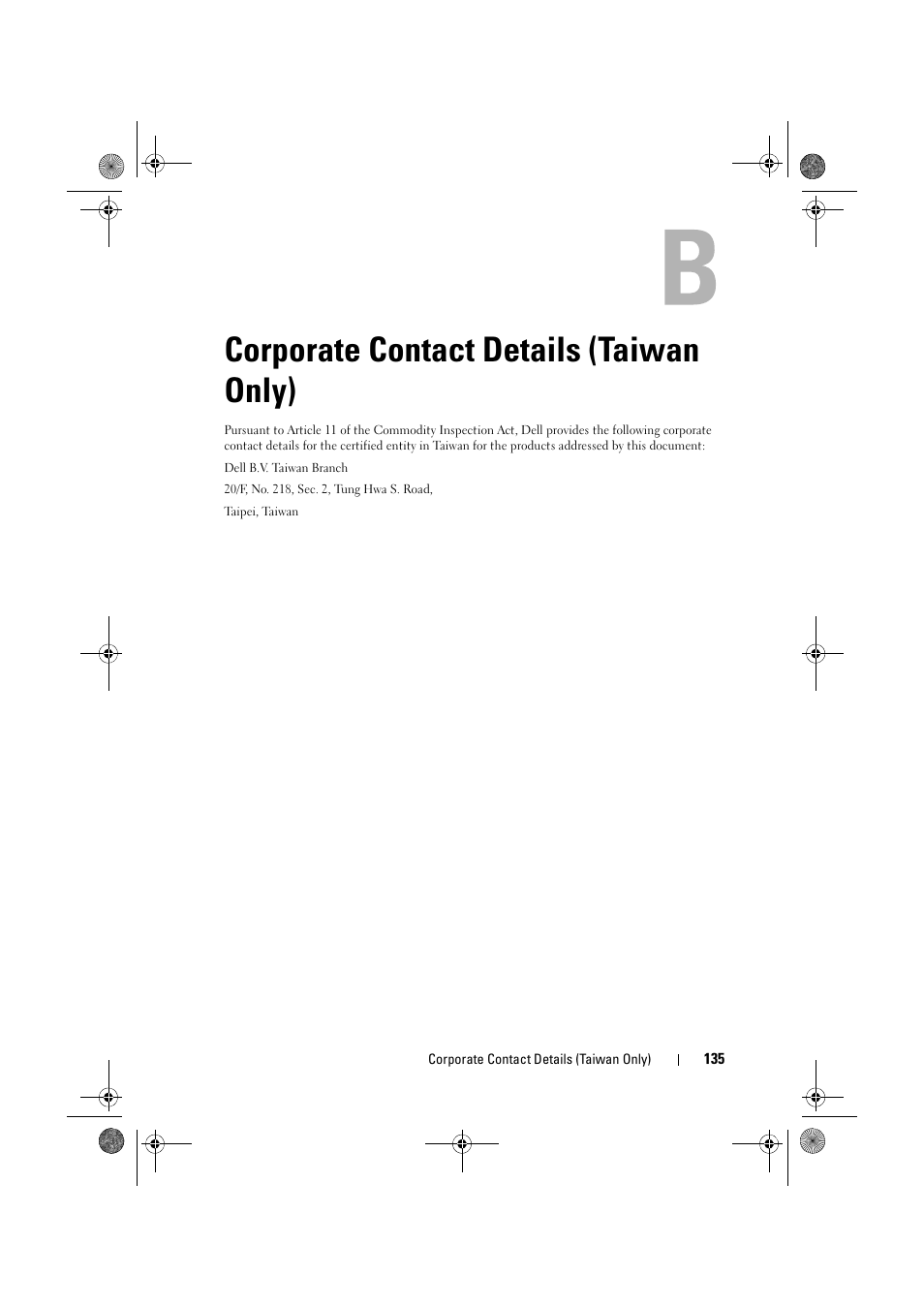 Corporate contact details (taiwan only) | Dell PowerEdge RAID Controller 6E User Manual | Page 135 / 160