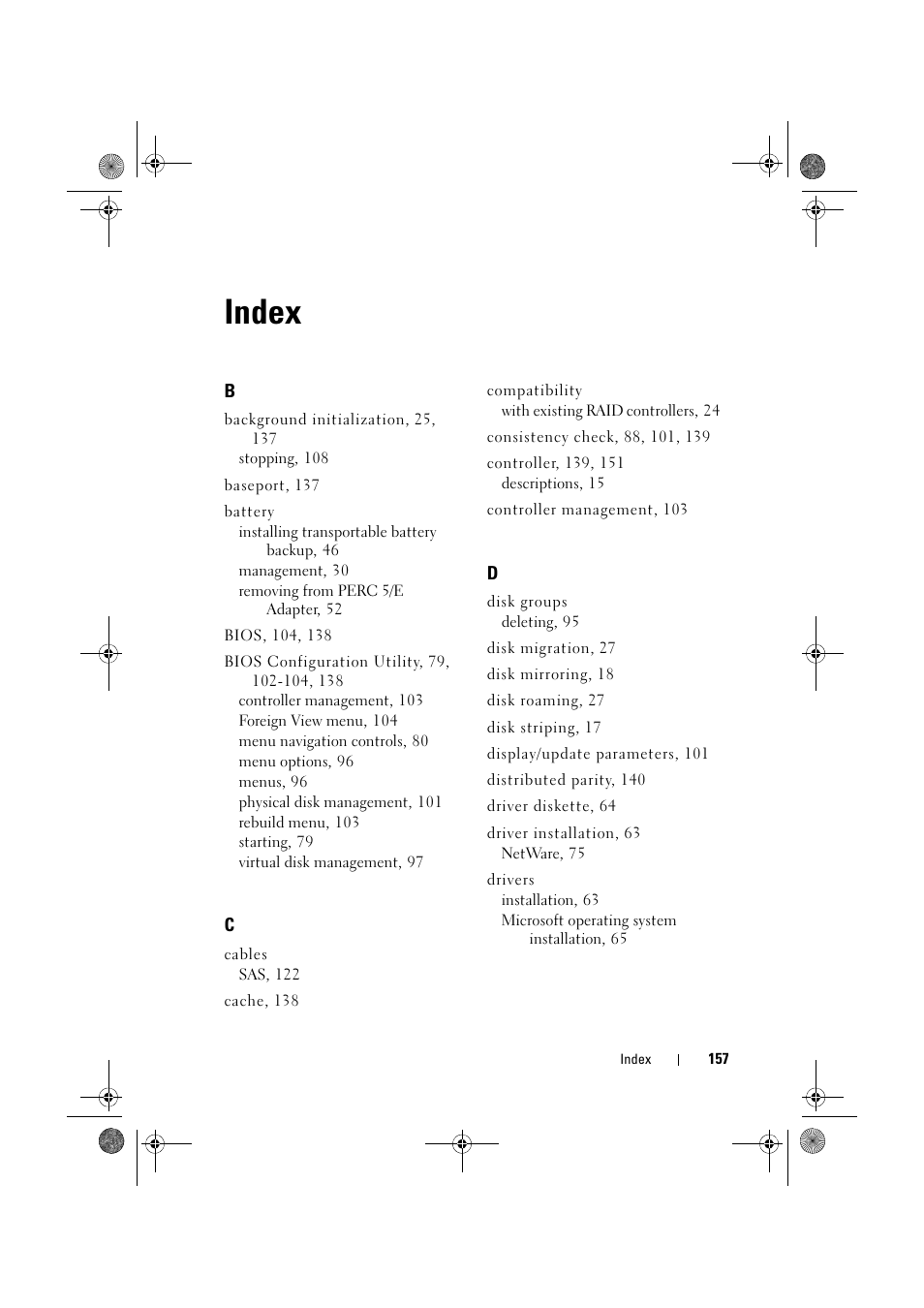 Index | Dell PowerEdge RAID Controller 6E User Manual | Page 157 / 160