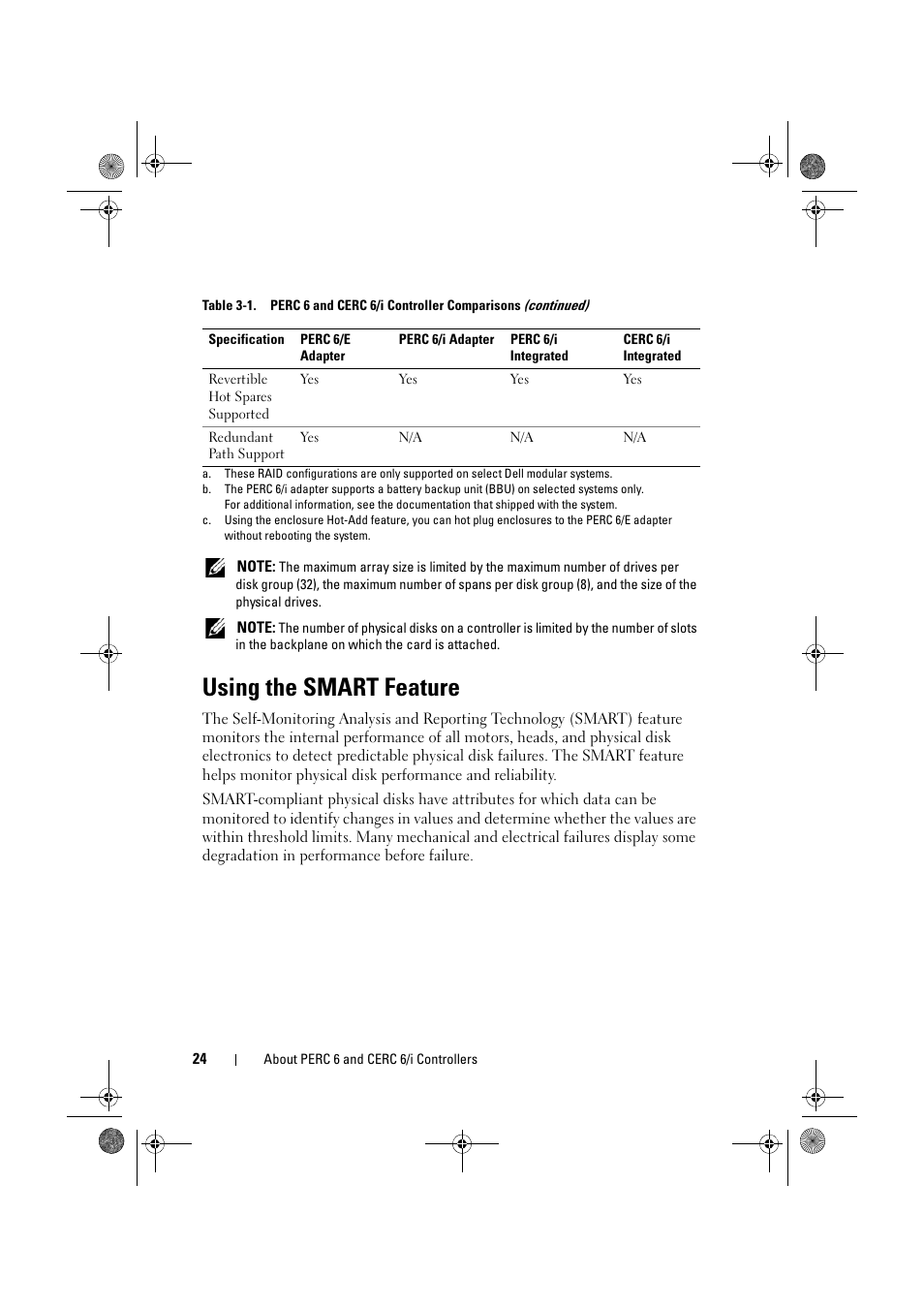 Using the smart feature | Dell PowerEdge RAID Controller 6E User Manual | Page 24 / 160