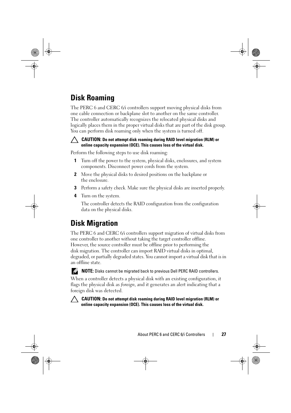 Disk roaming, Disk migration | Dell PowerEdge RAID Controller 6E User Manual | Page 27 / 160