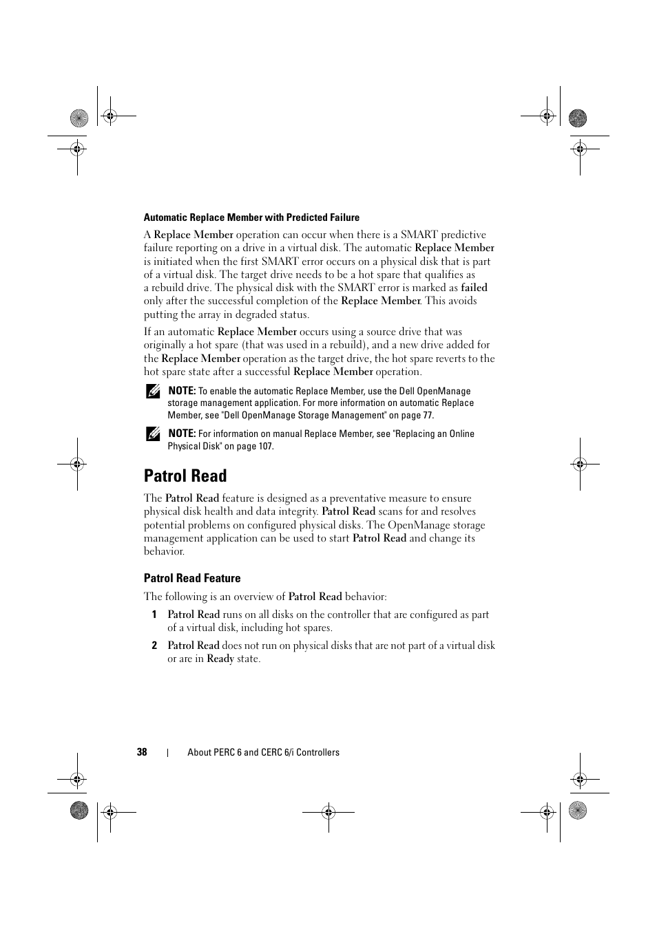 Patrol read, Patrol read feature | Dell PowerEdge RAID Controller 6E User Manual | Page 38 / 160