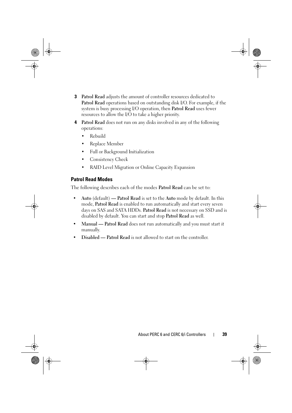 Patrol read modes | Dell PowerEdge RAID Controller 6E User Manual | Page 39 / 160