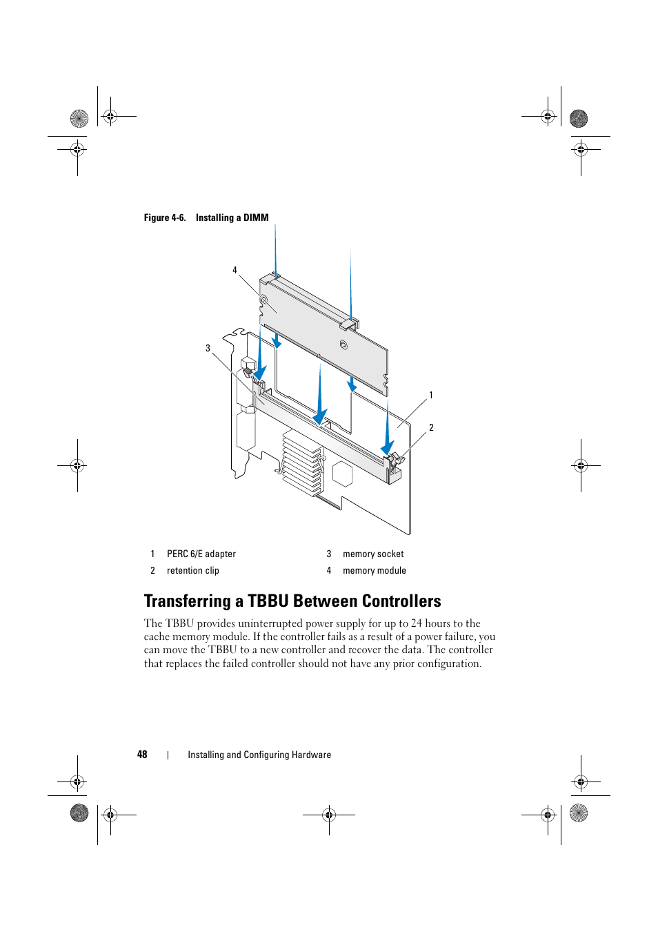 Transferring a tbbu between controllers | Dell PowerEdge RAID Controller 6E User Manual | Page 48 / 160