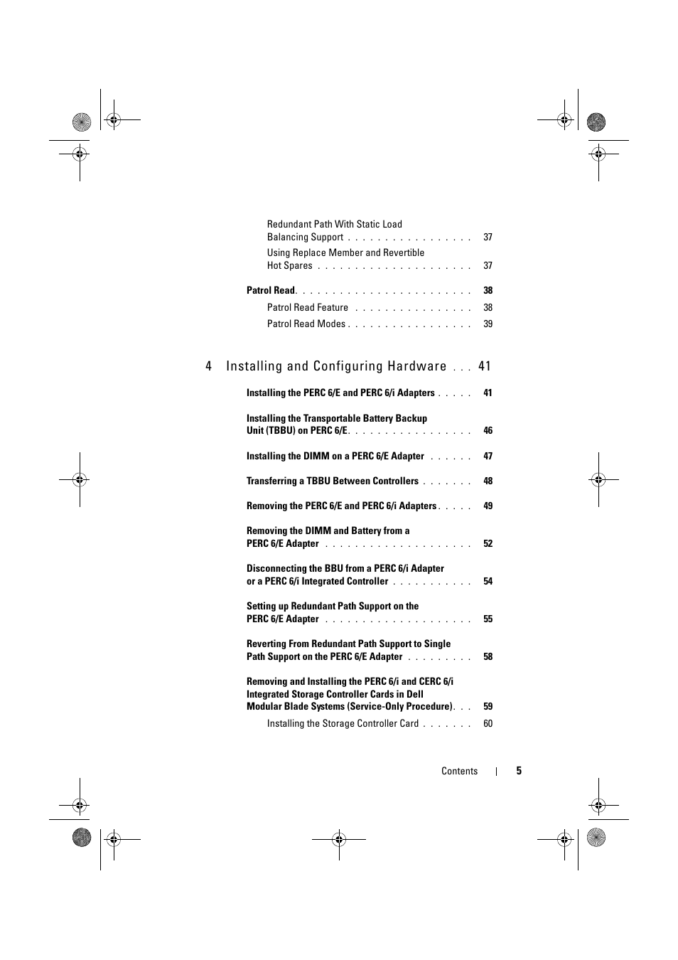 4installing and configuring hardware | Dell PowerEdge RAID Controller 6E User Manual | Page 5 / 160