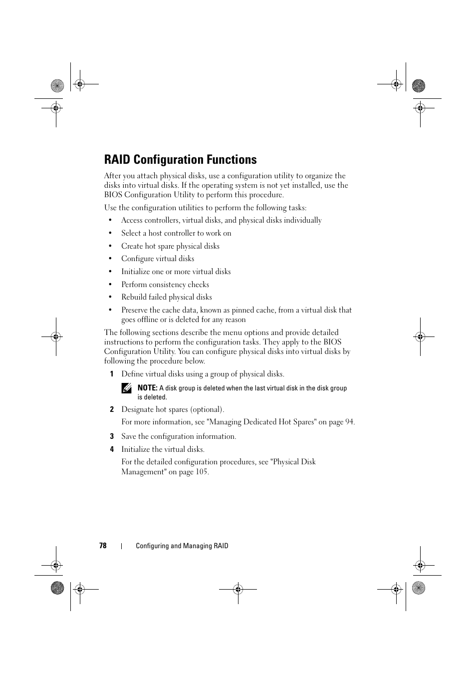 Raid configuration functions | Dell PowerEdge RAID Controller 6E User Manual | Page 78 / 160