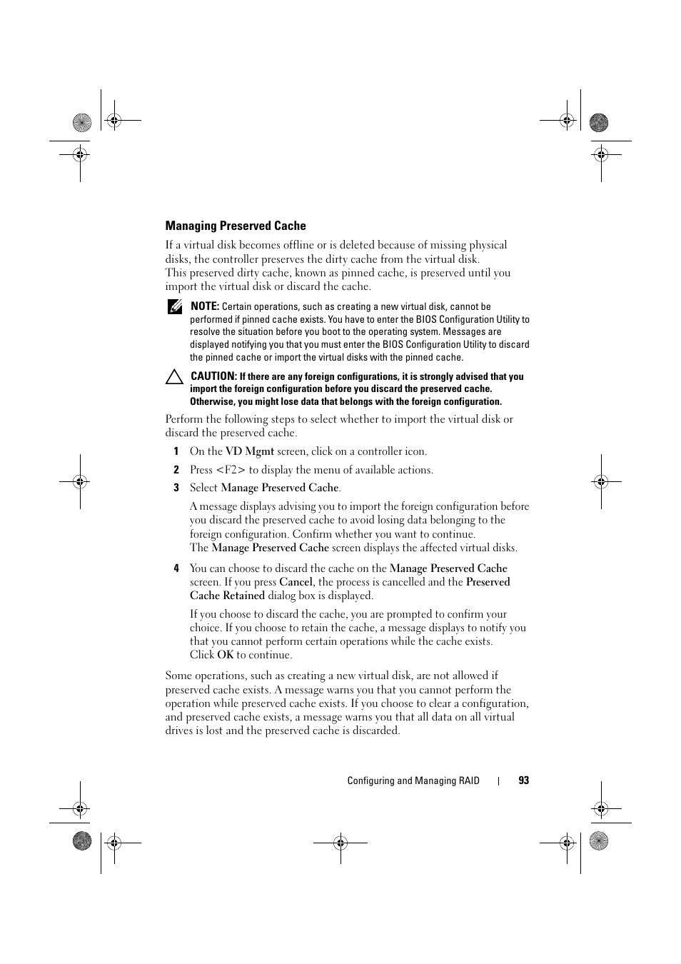 Managing preserved cache | Dell PowerEdge RAID Controller 6E User Manual | Page 93 / 160