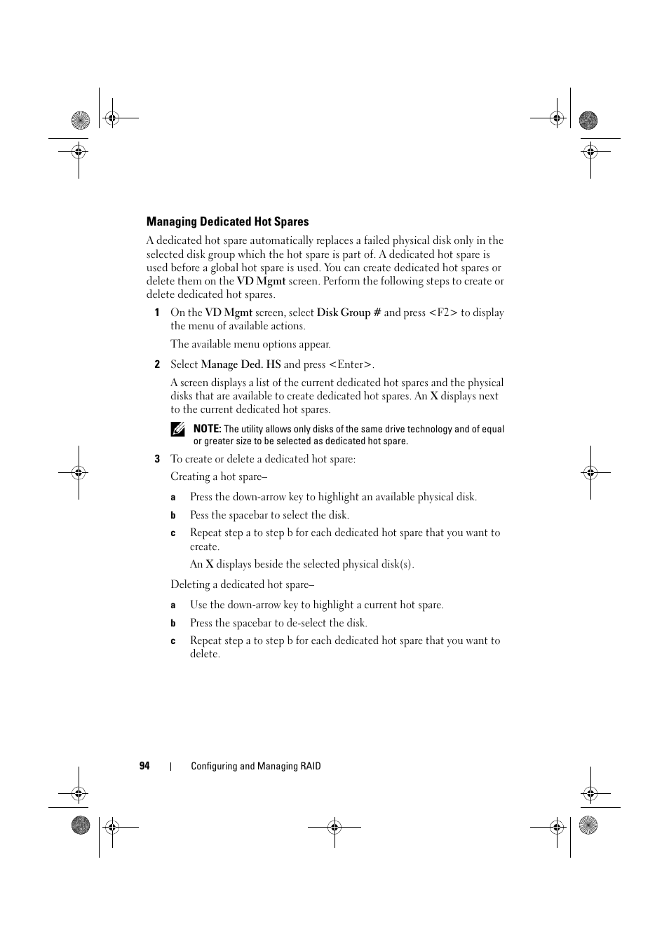 Managing dedicated hot spares | Dell PowerEdge RAID Controller 6E User Manual | Page 94 / 160