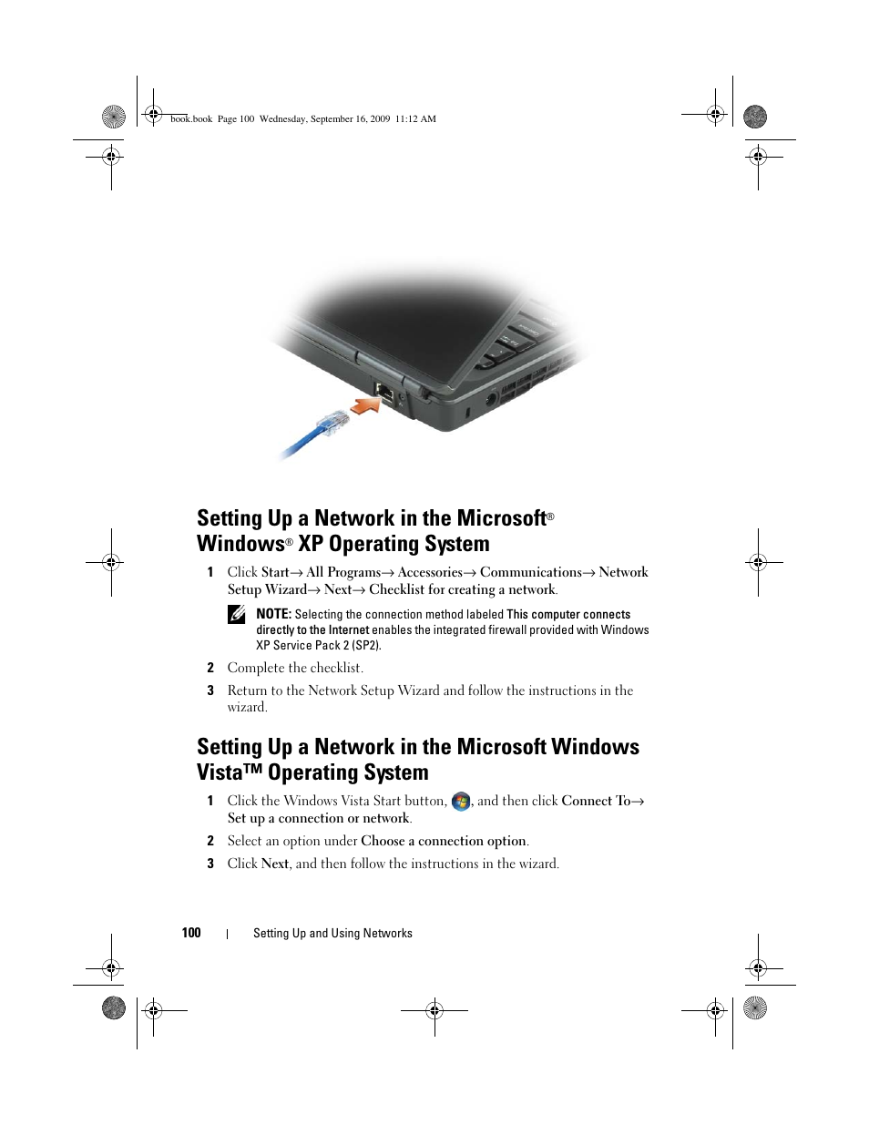 Setting up a network in the microsoft, Windows, Xp operating system | Dell Vostro 1400 (Mid 2007) User Manual | Page 100 / 248