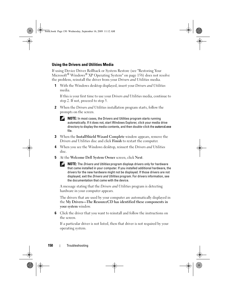 Using the drivers and utilities media | Dell Vostro 1400 (Mid 2007) User Manual | Page 150 / 248