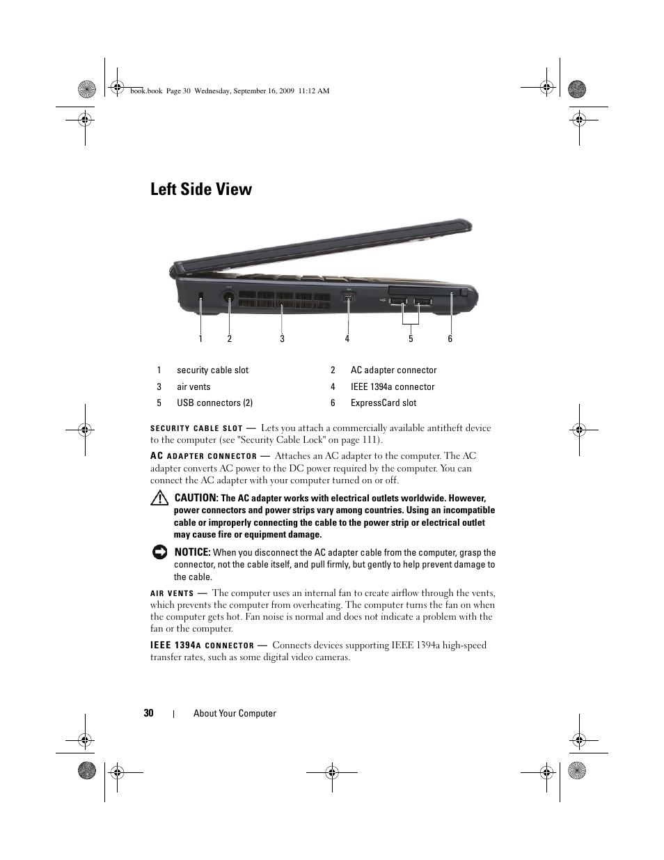 Left side view | Dell Vostro 1400 (Mid 2007) User Manual | Page 30 / 248