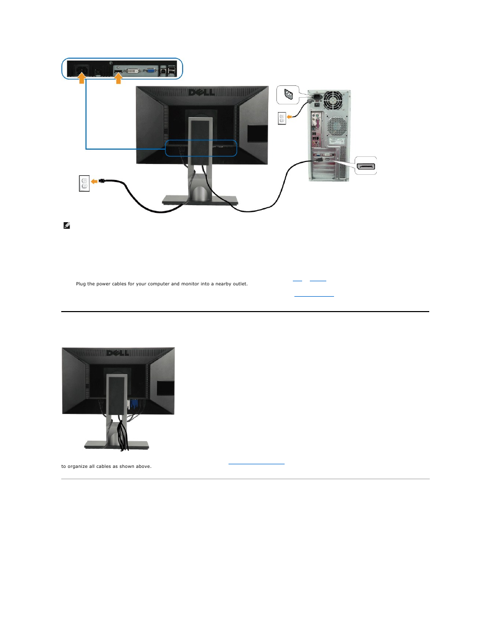 Organizing your cables, Attaching the soundbar (optional), Connecting the usb cable | Dell P2310H Monitor User Manual | Page 32 / 38
