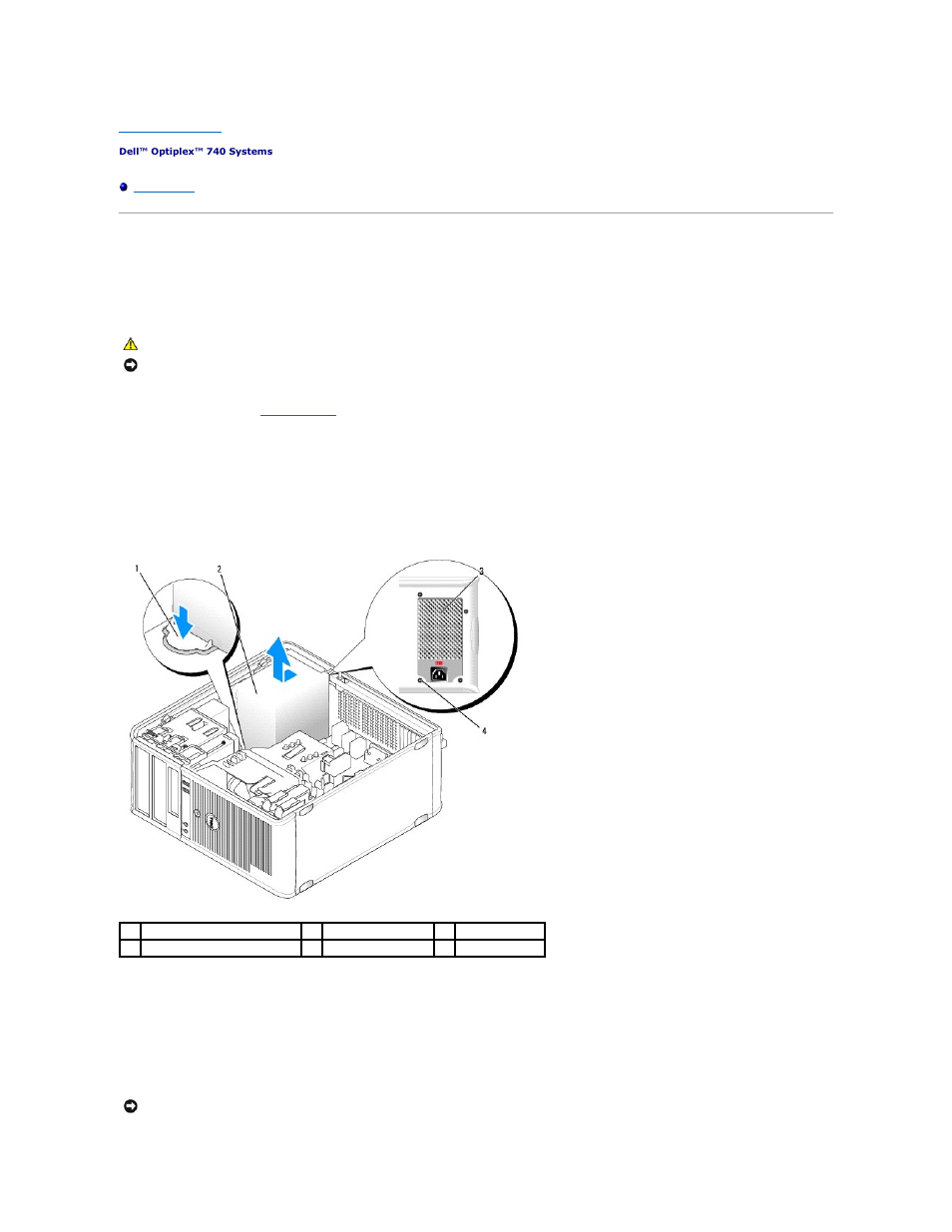 Power supply, Replacing the power supply | Dell OptiPlex 740 User Manual | Page 124 / 217