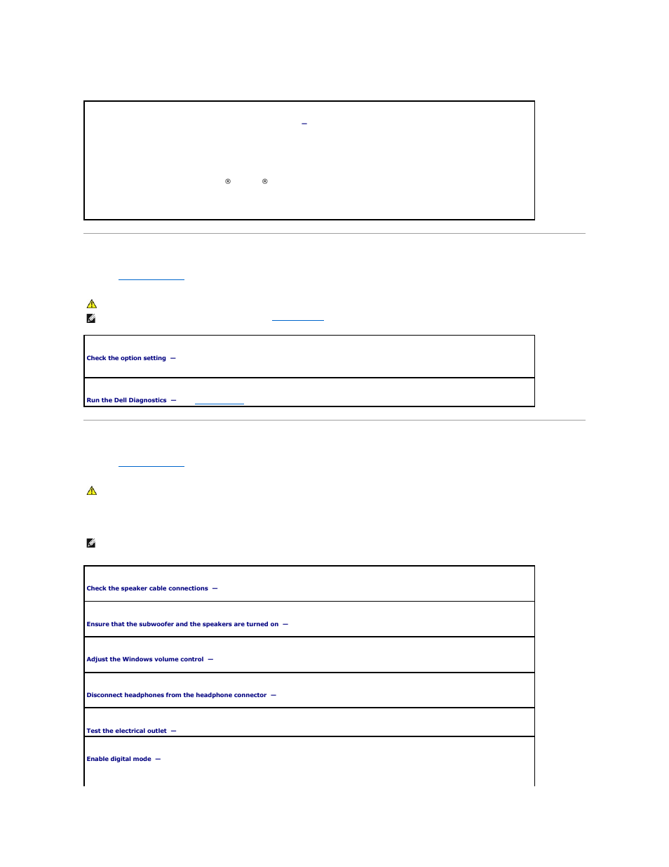 Restoring default settings, Serial or parallel device problems, Sound and speaker problems | No sound from speakers | Dell OptiPlex 740 User Manual | Page 194 / 217