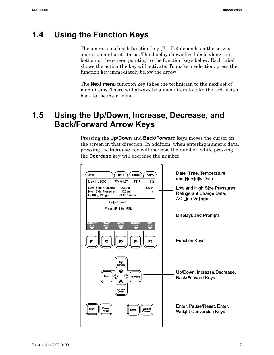 Using the function keys, 4 using the function keys | Bacharach 2072-0400 User Manual | Page 11 / 40