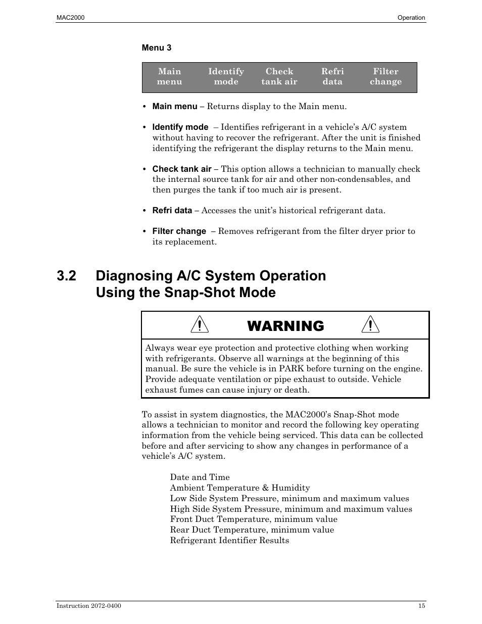 Warning | Bacharach 2072-0400 User Manual | Page 19 / 40