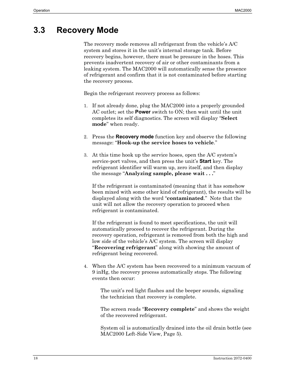Recovery mode, 3 recovery mode | Bacharach 2072-0400 User Manual | Page 22 / 40