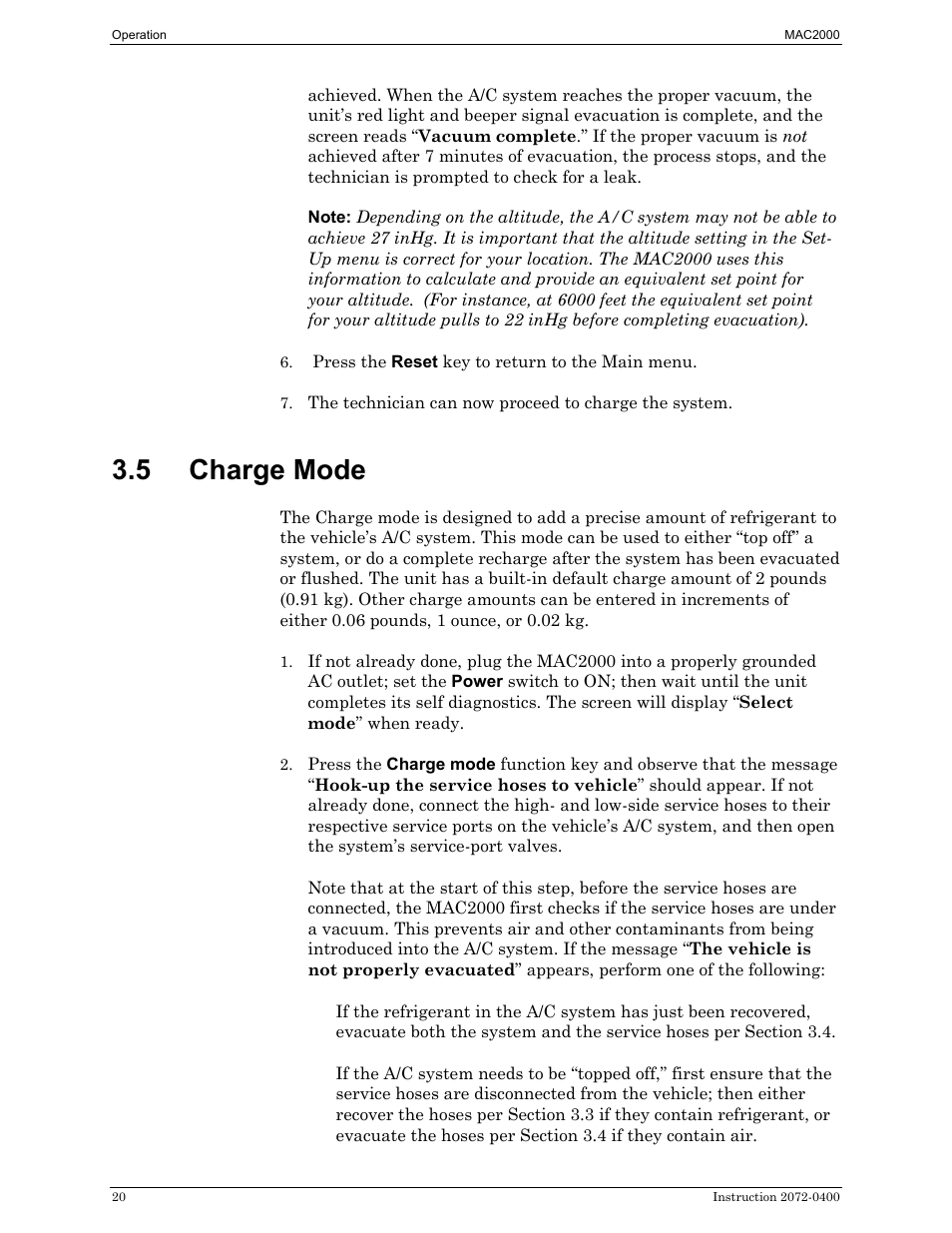 Charge mode, 5 charge mode | Bacharach 2072-0400 User Manual | Page 24 / 40