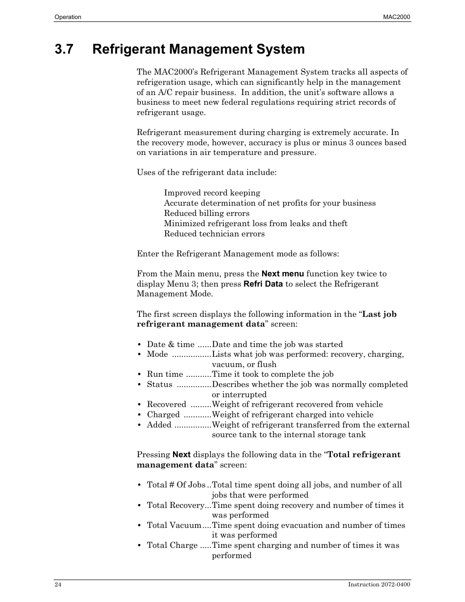 Refrigerant management system, 7 refrigerant management system | Bacharach 2072-0400 User Manual | Page 28 / 40