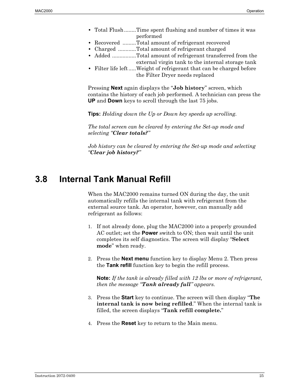 Internal tank manual refill, 8 internal tank manual refill | Bacharach 2072-0400 User Manual | Page 29 / 40