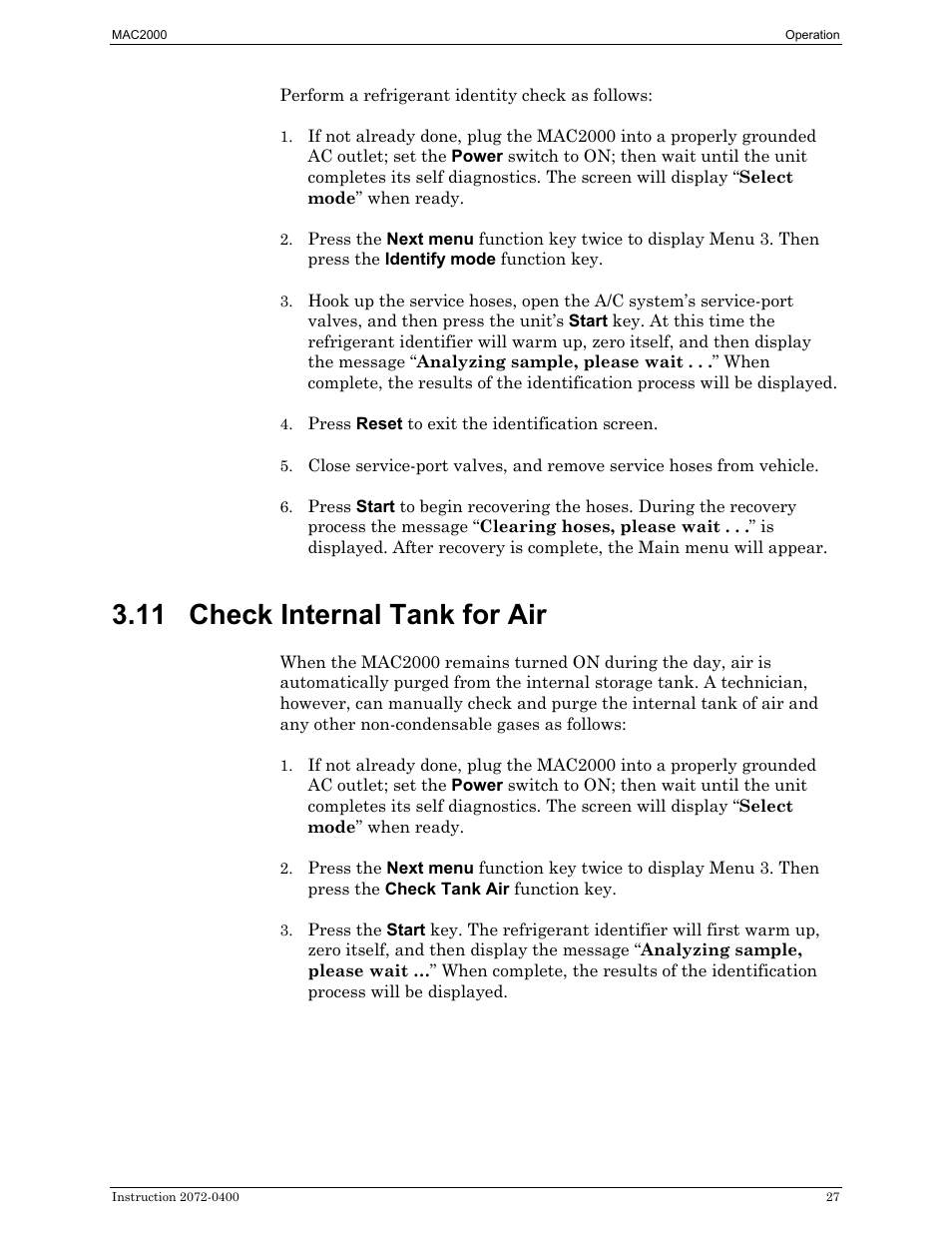 Check internal tank for air, 11 check internal tank for air | Bacharach 2072-0400 User Manual | Page 31 / 40