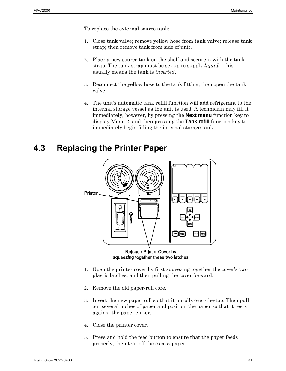 Replacing the printer paper, 3 replacing the printer paper | Bacharach 2072-0400 User Manual | Page 35 / 40