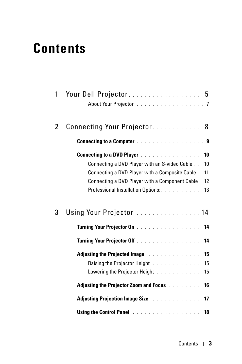 Dell 2400MP Projector User Manual | Page 3 / 49