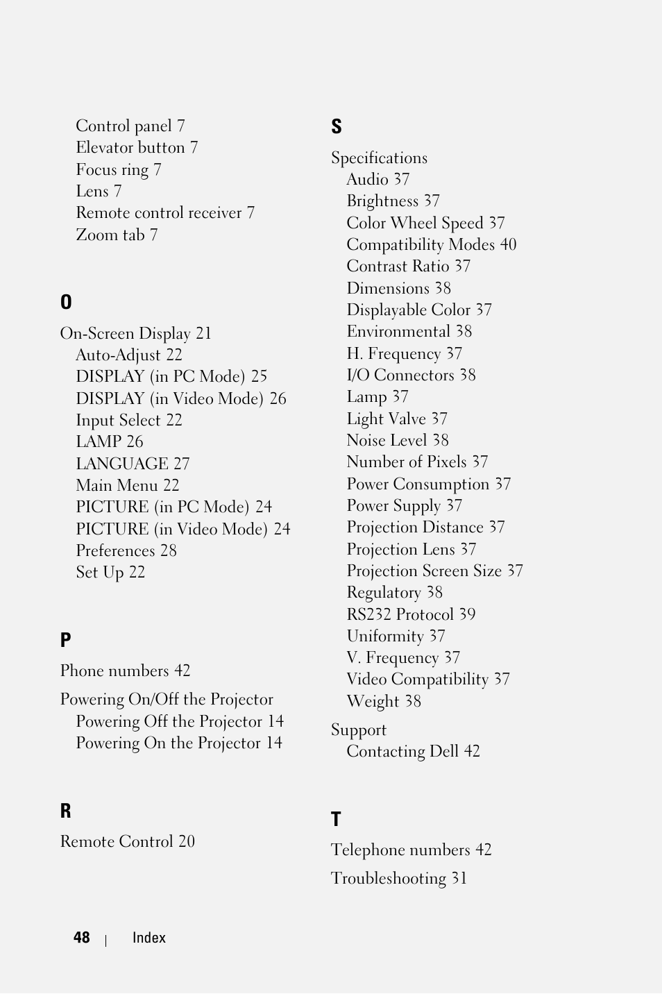 Dell 2400MP Projector User Manual | Page 48 / 49