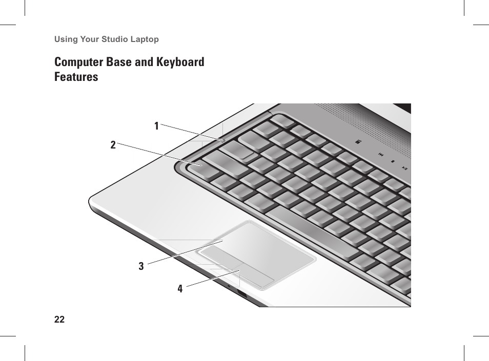 Computer base and keyboard features | Dell Studio 1537 (Late 2008) User Manual | Page 24 / 84