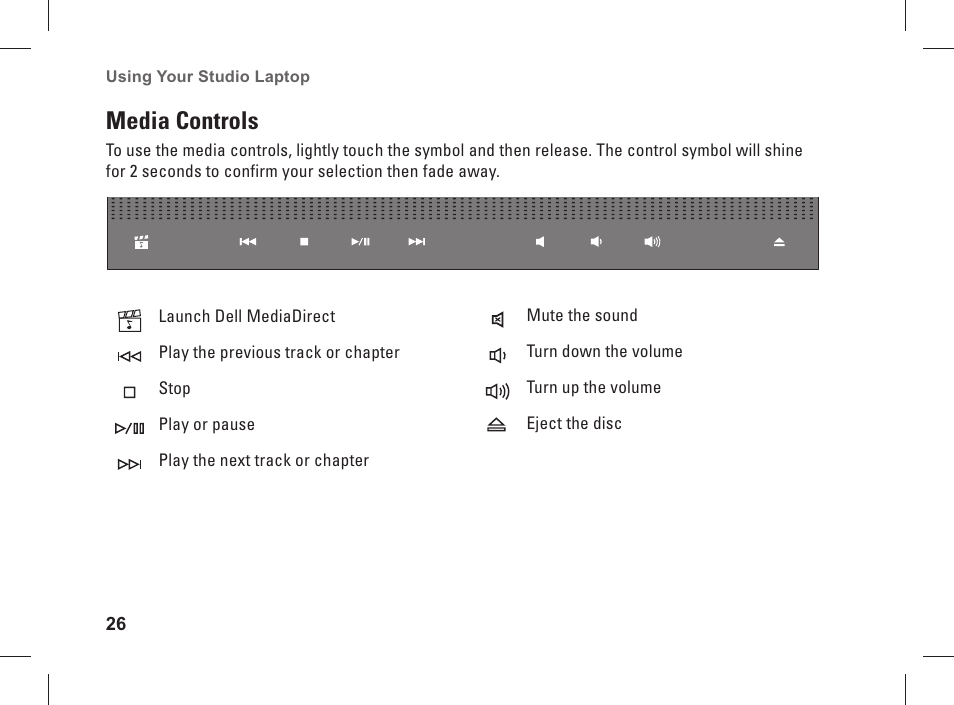 Media controls | Dell Studio 1537 (Late 2008) User Manual | Page 28 / 84